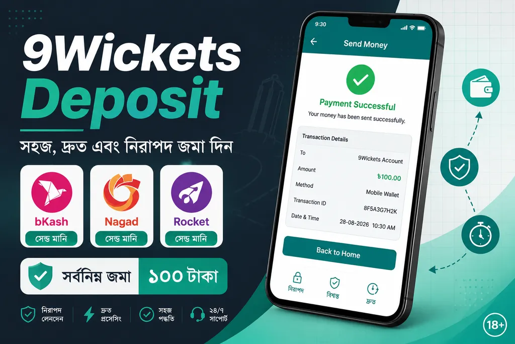 9wickets deposit – bKash, Nagad ও Rocket দিয়ে টাকা জমা করার নিয়ম
